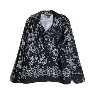 LIFESTYLE Classics Womens 2X  Short Black White Floral Button Up Jacket